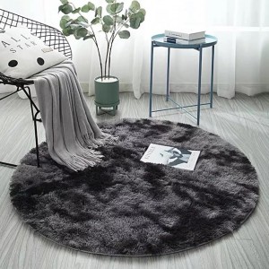 Thảm tròn lông xù mềm màu xám đậm
